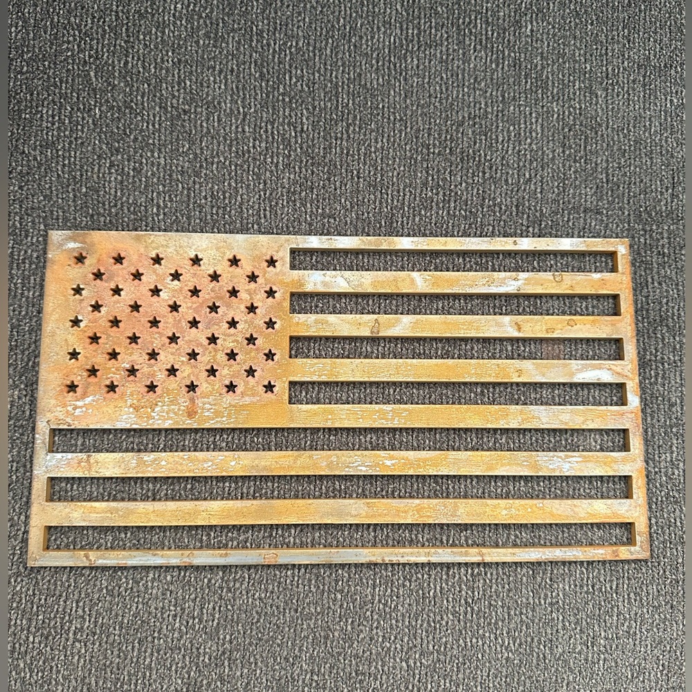 Beautiful rustic low carbon steel American flag cut out